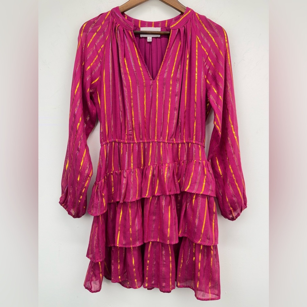Adelyn Rae size Small Women’s Hillary Pink Asymmetric Ruffle Long Sleeve Dress